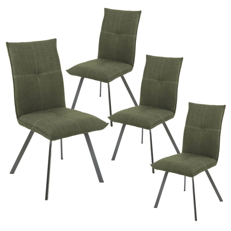 BISPO - Lot de 4 Chaises Tissu Texturé Coloris Vert kaki