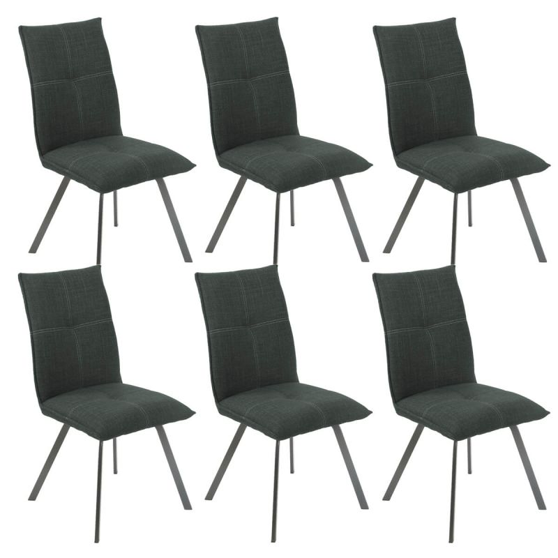 BISPO - Lot de 6 Chaises Tissu Texturé Coloris Gris Anthracite BISPO - Lot de 6 Chaises Tissu Texturé Coloris Gris Anthracite