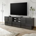 REBECCA - Meuble TV 181 cm Finition Laqué Gris Carbone Relief Damiers