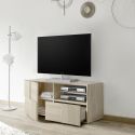 REBECCA - Meuble TV 121 cm Finition Aspect Bois Samoa Relief Damiers