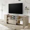 REBECCA - Meuble TV 181 cm Finition Aspect Bois Samoa Relief Damiers