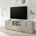 REBECCA - Meuble TV 181 cm Finition Aspect Bois Samoa Relief Damiers