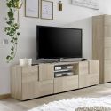 REBECCA - Meuble TV 181 cm Finition Aspect Bois Samoa Relief Damiers