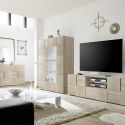 REBECCA - Ensemble Meuble TV 181 cm + Buffet 3P Aspect Bois Samoa Relief Damiers