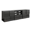 REBECCA - Ensemble Salon complet Meuble TV 181 cm Laqué Gris Carbone Relief Damiers