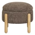 KINOKO - Pouf Coffre Rond Revêtement Bouclette Marron