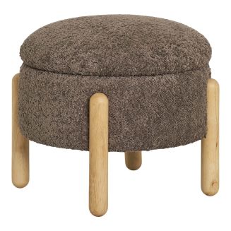 KINOKO - Pouf Coffre Rond Revêtement Bouclette Marron