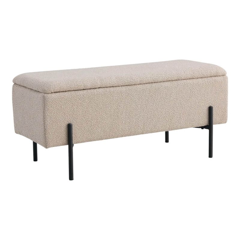 BLAIRE - Banc-Coffre Tissu Bouclé Beige Pieds Métal