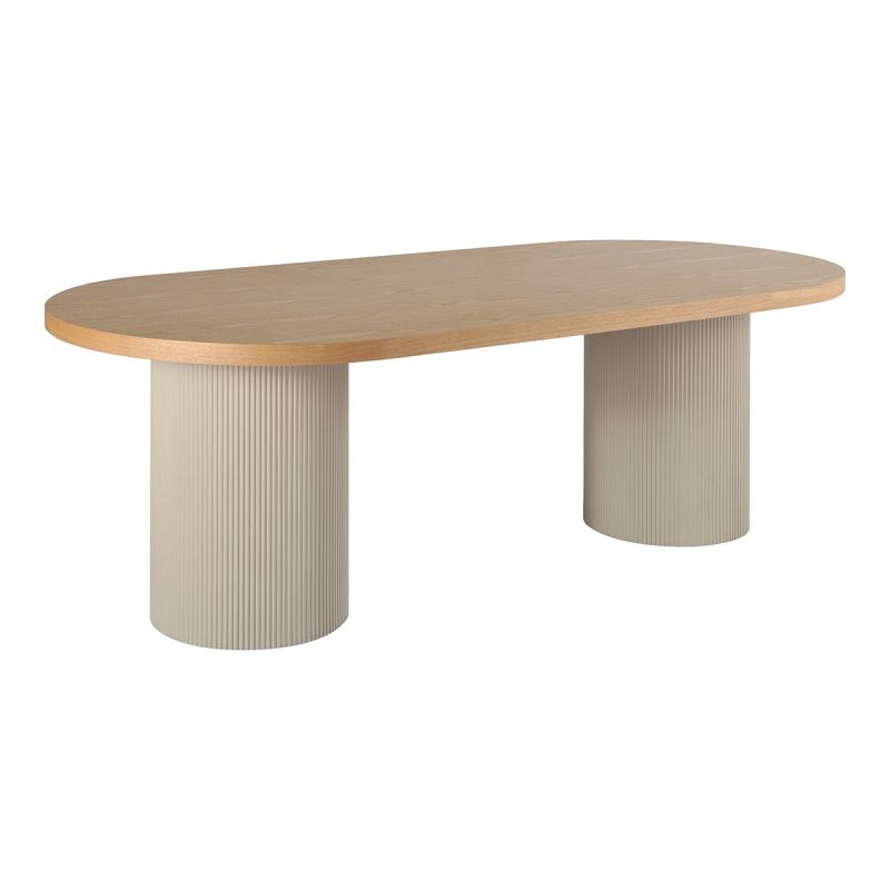 KOLAM - Table Repas 220cm en MDF Plaquage Frêne Pieds Laqué Beige Mat