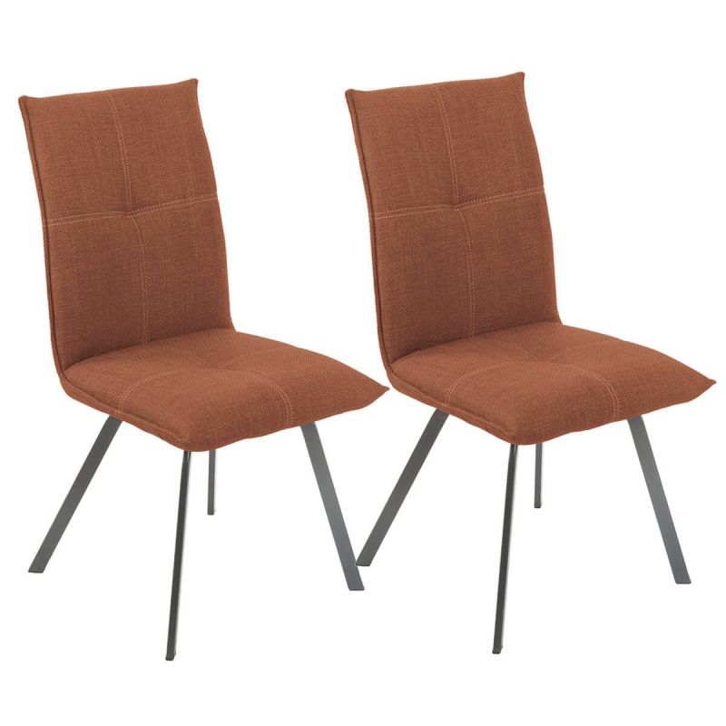 BISPO - Lot de 2 Chaises Tissu Texturé Coloris Brique Terracotta