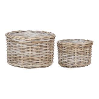 KALINDA - Lot de 2 Cache-Pots Ø27cm et Ø18cm en Rotin Kubu Tressé