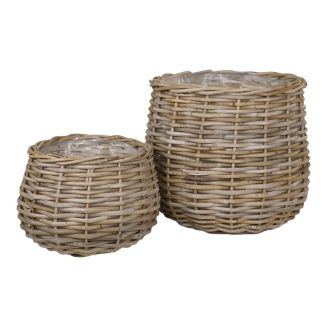 HOUSNIA - Lot de 2 Cache-Pots Ø38cm et Ø27cm en Rotin Kubu Tressé