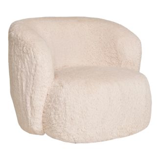 DANIEL - Fauteuil Crapaud Design Tissu Fausse Fourrure Ivoire