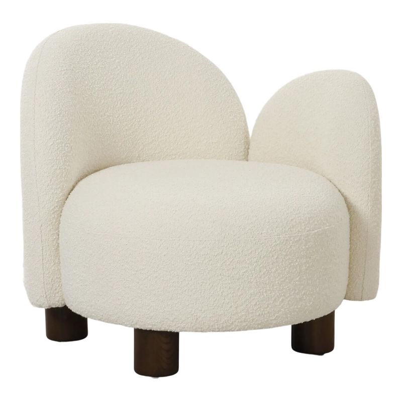 SVEND - Fauteuil Design Dossier Asymétrie Gauche Tissu Bouclette Ivoire