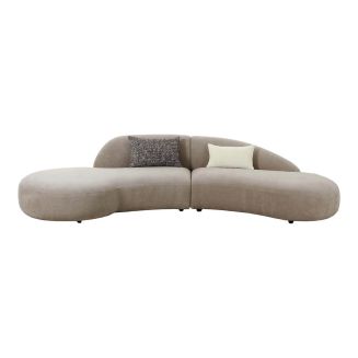 GONDAL - Canapé d'angle Arrondi Tissu Beige avec 2 Coussins Déco