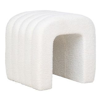 CALINE - Pouf design en Tissu Bouclé Peluche Blanc