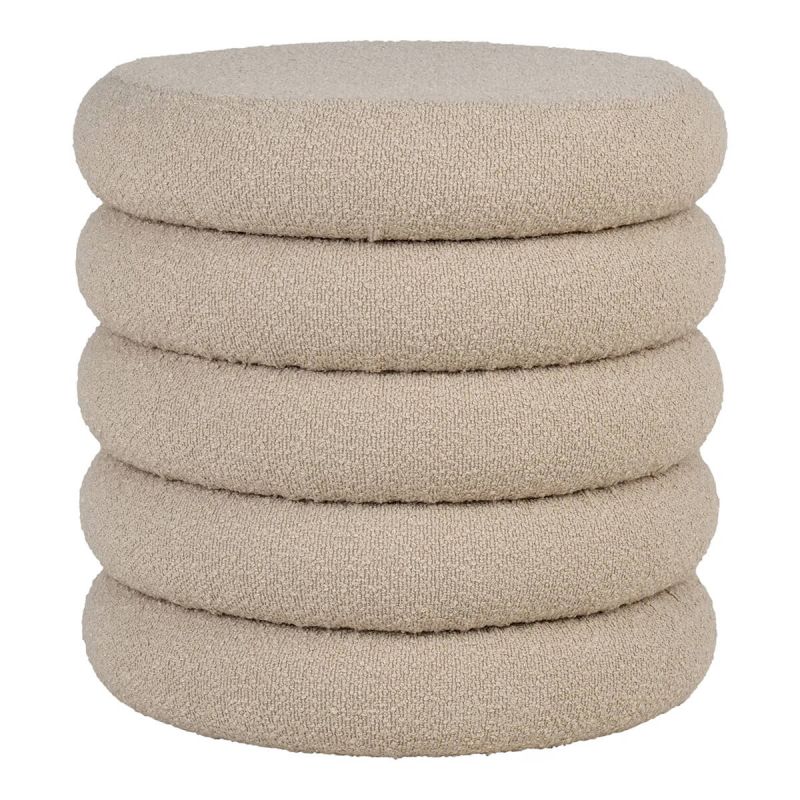 LASTIK - Pouf-Coffre Rond en Tissu Bouclé Beige