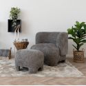 AGILIA - Pouf design en Tissu Bouclé Taupe