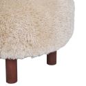 MUSTIK - Pouf en Fausse Fourrure Beige Pieds en Pin Teinté Marron