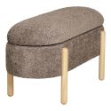 BRENDA - Banc-Coffre en Tissu Bouclettes Marron Pieds Bois Naturel