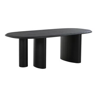 TANELIA - Table Repas Fixe Coins Arrondis 3 Pieds Placage Frêne Teinté Noir