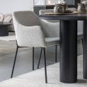 TANELIA - Table Repas Fixe Coins Arrondis 3 Pieds Placage Frêne Teinté Noir