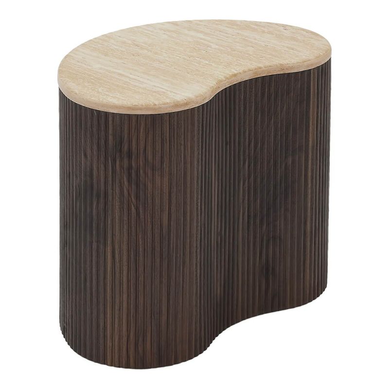 CADIJA - Table d'appoint MDF Plateau Aspect Travertin Socle Aspect Bois Wengé