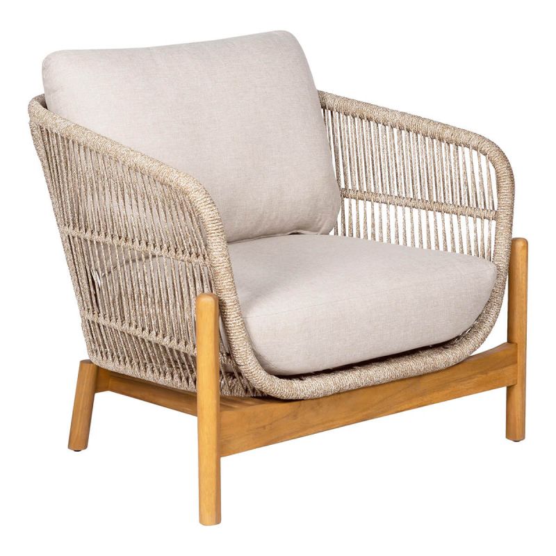 LORIENA - Fauteuil de Jardin en Acacia et Corde Beige avec Coussins