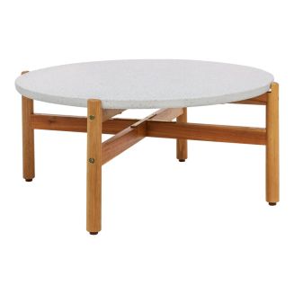 LORIENA - Table Basse Ronde Ø84,5cm en Acacia Plateau en Terrazzo