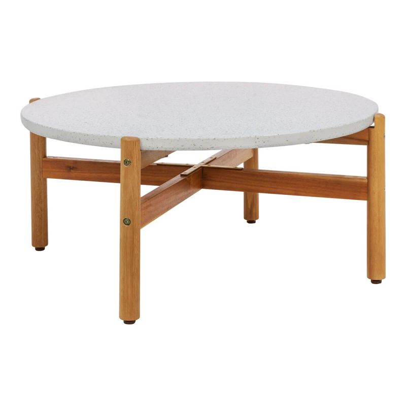 LORIENA - Table Basse Ronde Ø84,5cm en Acacia Plateau en Terrazzo