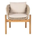 LORIENA - Lot de 2 Fauteuils de Table de Jardin en Acacia et Corde Beige avec Coussins