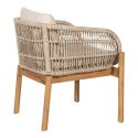 LORIENA - Lot de 2 Fauteuils de Table de Jardin en Acacia et Corde Beige avec Coussins