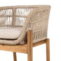 LORIENA - Lot de 2 Fauteuils de Table de Jardin en Acacia et Corde Beige avec Coussins