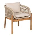 LORIENA - Lot de 2 Fauteuils de Table de Jardin en Acacia et Corde Beige avec Coussins