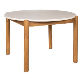 LORIENA - Table Repas de Jardin Ø120cm en Acacia Plateau en Terrazzo