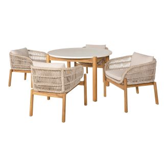 LORIENA - Ensemble repas de Jardin Table + 4 Fauteuils en Acacia Plateau en Terrazzo