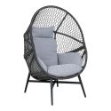 EGGYN - Fauteuil Lounge de Jardin Forme Oeuf en Métal Noir et Polyrotin