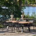 CLIFF - Table de Jardin Plateau en PE Aspect Bois Naturel Pieds en Aluminium Noir