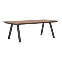 CLIFF - Table de Jardin Plateau en PE Aspect Bois Naturel Pieds en Aluminium Noir