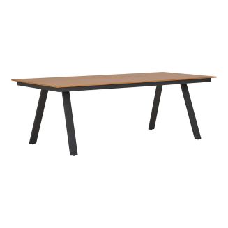 CLIFF - Table de Jardin Plateau en PE Aspect Bois Naturel Pieds en Aluminium Noir