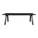 CLIFF - Table de Jardin Plateau en PE Aspect Bois Noir Pieds en Aluminium Noir