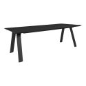 CLIFF - Table de Jardin Plateau en PE Aspect Bois Noir Pieds en Aluminium Noir