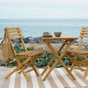 CAMILLE - Ensemble de jardin Pliant Table et 2 Chaises en Teck Massif Naturel