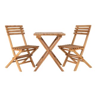 CAMILLE - Ensemble de jardin Pliant Table et 2 Chaises en Teck Massif Naturel