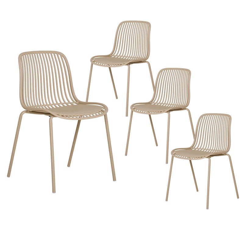 TIYANA - Lot de 4 Chaises de Jardin en Polypropylène Laqué Beige Empilables