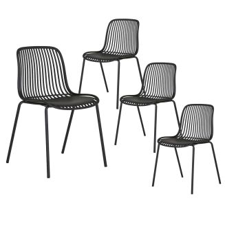 TIYANA - Lot de 4 Chaises de Jardin en Polypropylène Laqué Noir Empilables