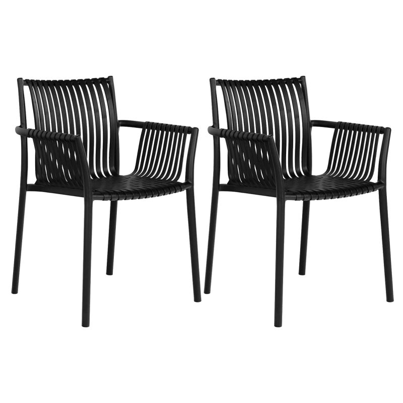 STOLY - Lot de 2 Fauteuils de Table de Jardin en Polypropylène Laqué Noir