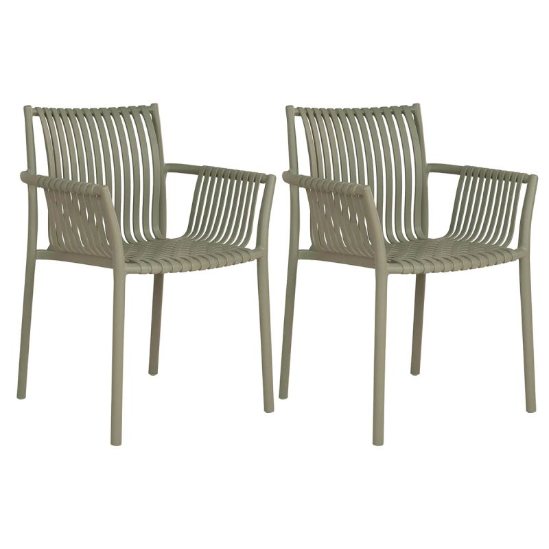 STOLY - Lot de 2 Fauteuils de Table de Jardin en Polypropylène Laqué Vert