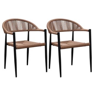 KORSI - Lot de 2 Fauteuils de Table de Jardin en Aluminium Noir et Imitation Rotin