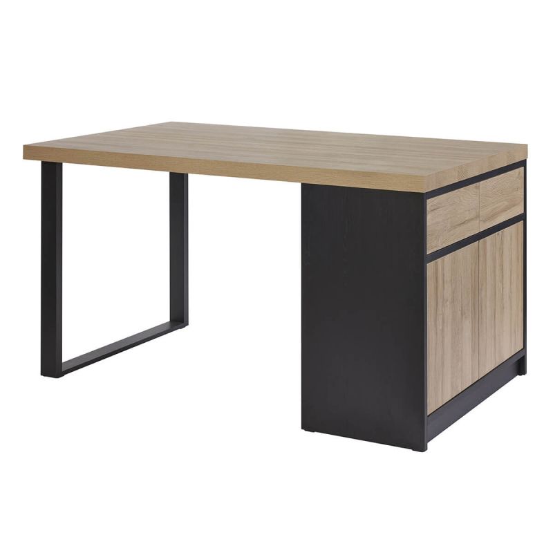 KALDARI - Ilôt de cuisine Plateau 200cm avec Rangement Aspect Bois Pieds Métal